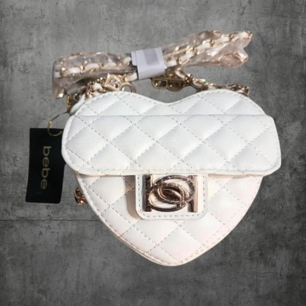 🤍 Bebe White Quilted Heart Crossbody Bag — Mini — Y2K / Coquette